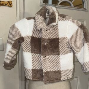 SHEIN Brown and White Checkered Kids Puffer Jacket